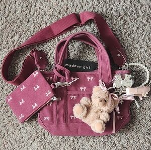 Madden Girl Mauve & Pink Bow Accent Canvas Handbag With Charms